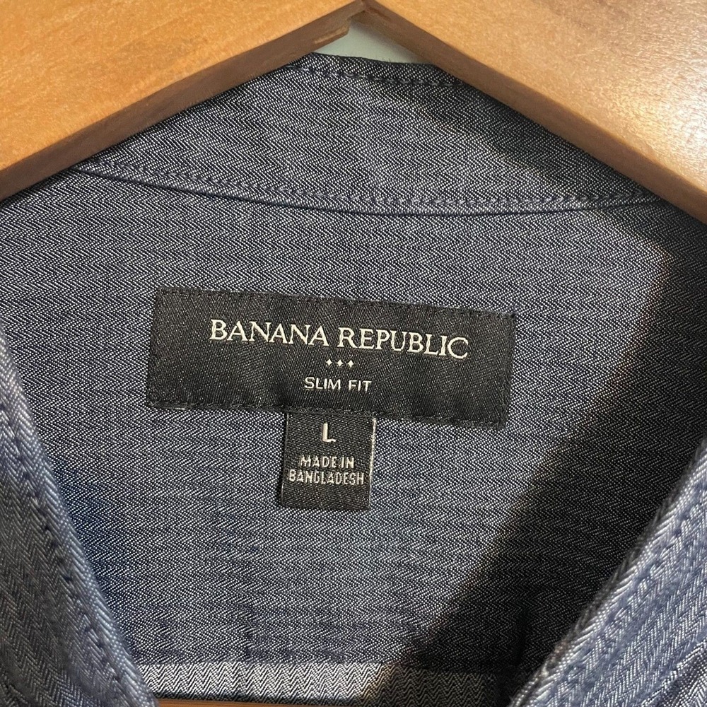 Banana Republic Button Down‎ Shirt Mens Large Blue Slim Fit Band Long Sleeve